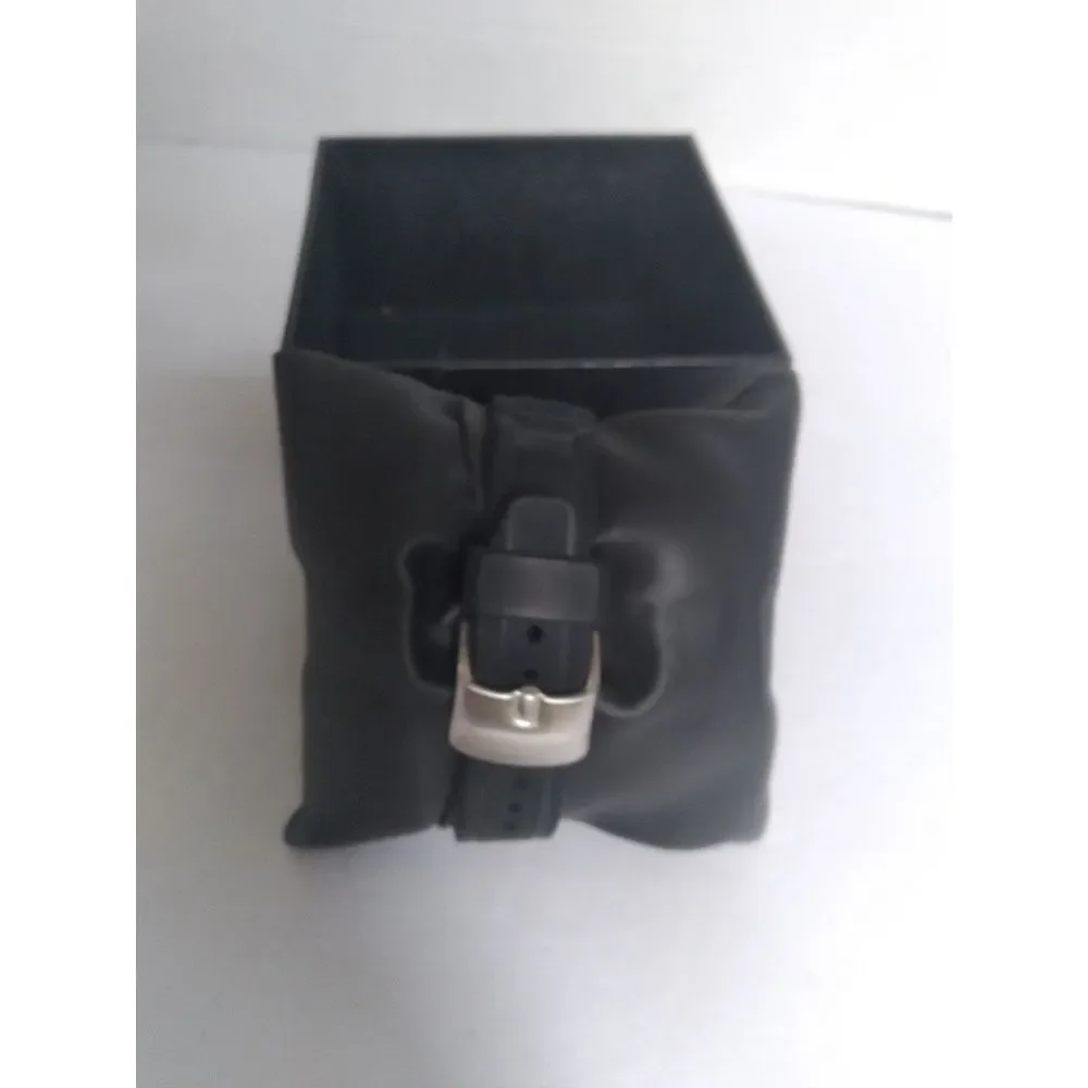 Christian Audigier Designer Watch Silver Case Black Leather Band Iridescent Face